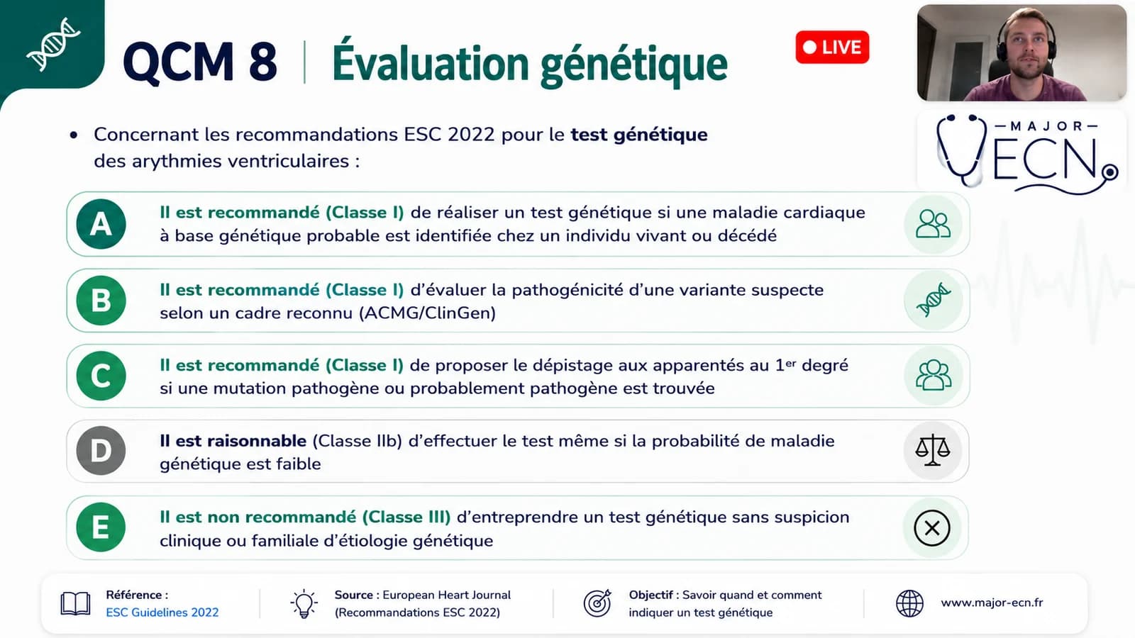 Cours en direct de cardiologie dans la préparation EVC Major ECN