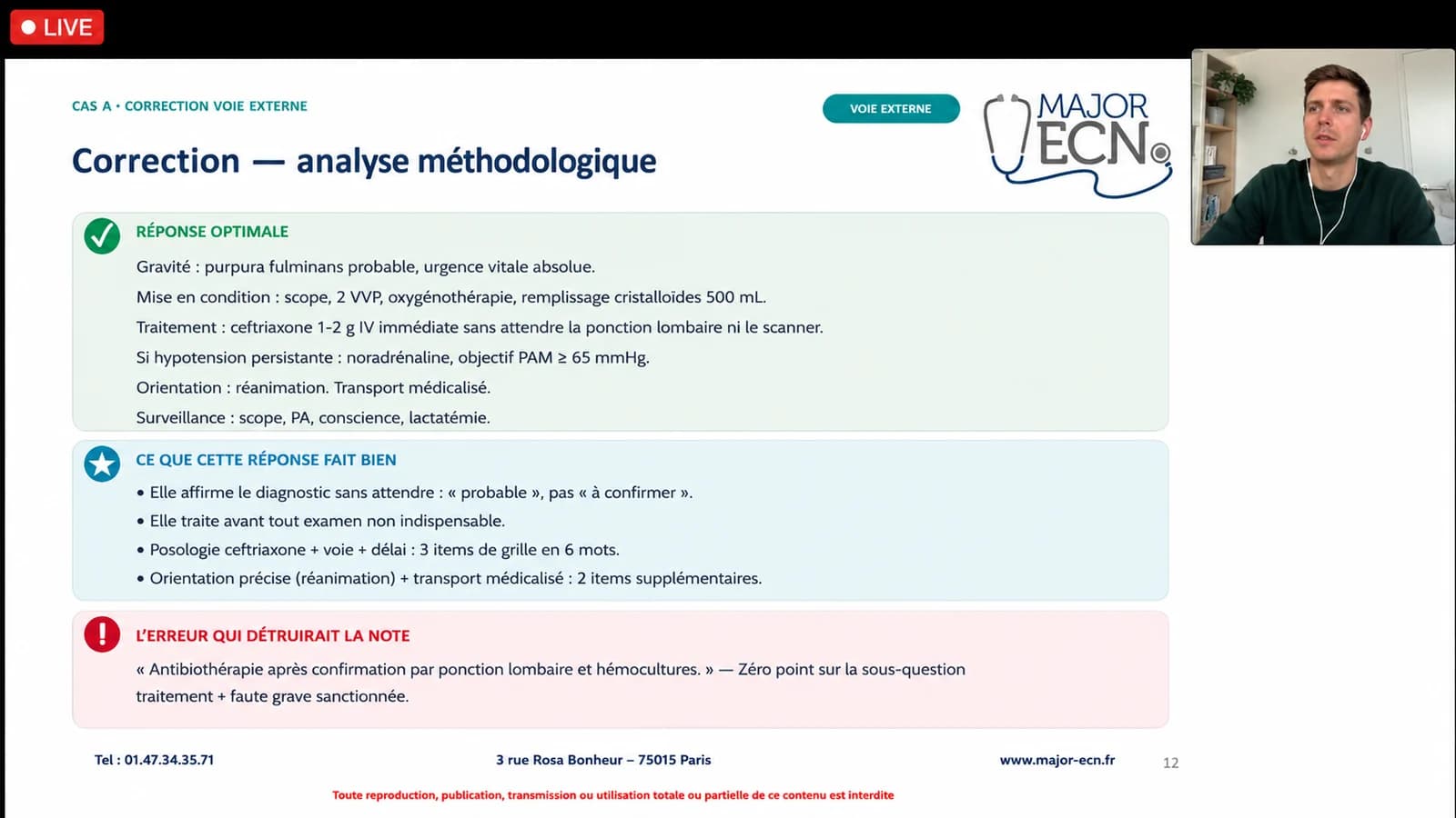 Cours en direct de préparation aux EVC de Médecine d’urgence